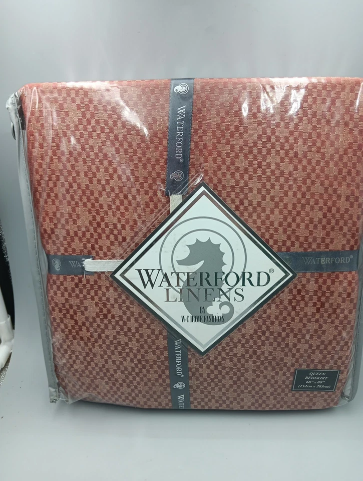 Saia cama queen Waterford estilo Hamilton cinábrio ree dourada quadriculada - Imagem 4 de 4