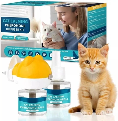 XEROME 3-In-1 Plug in Cat Calming Kit with 1 Diffuser & 2 Refill 48ml Vial for 60 Days