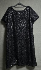 NEXT Womens Sequinned Shift Midi Black Dress Short Sleeve, Plus Size: UK: 20/ 48
