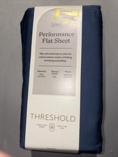 Threshold QUEEN 400 Thread Count Performance Flat Sheet Metallic Blue NEW