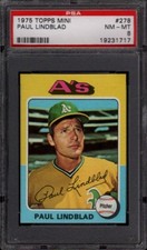 1975 TOPPS # 278 PAUL LINDBLAD (RARE) OAKLAND ATHLETICS PSA 8 NM-MT