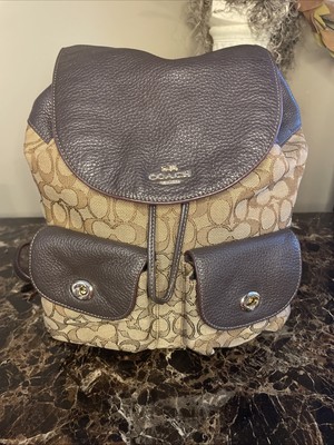 COACH F54795 Billie Backpack Outline Signature Pebbled Leather Gold/Khaki/Brown