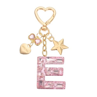 Cute Initial Letter Keychain, Letter E Keychains for Women Girls Bling Pink