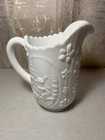 VTG Imperial White Satin Milk Glass Water Pitcher 6½" Windmills & Flowers