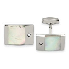 Stainless Steel, Mother of Pearl CZ Rectangle Cuff Links, 22 x 14mm