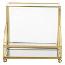 Business Card Organizer Box with Sturdy Glass Frame and Multi Color Gold Edge