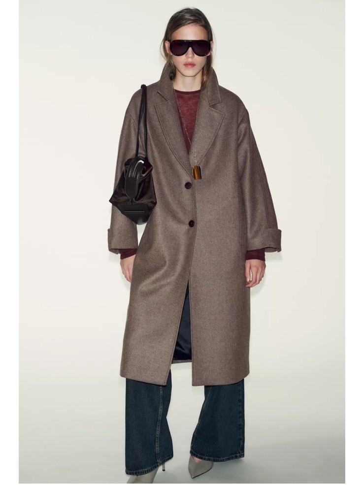 Zara XL Mink Wool Coat with Leather Effect Collar for Winter image 2
