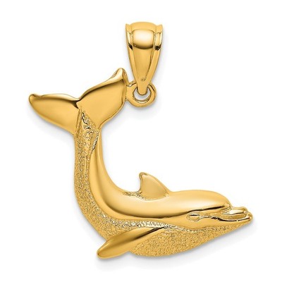 10k Gelbgold strukturierter Delfin springender Charm Anhänger L - 25,6 mm, 1,67 g