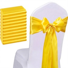 50 PCS Yellow Satin Chair Sashes Bows 7x108 Inch Wedding Banquet Event Decor