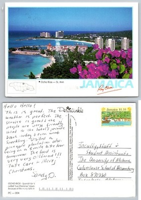 Vintage Ocho Rios Jamaica Postcard St. Ann Panoramic View Ray Chen 1999 Posted