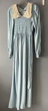 Vtg Miss Rita California Cotton Blend Cottage Core Maxi Dress Lace Collar XS/S