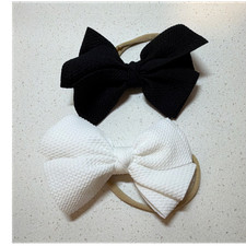2-Pack Baby Bow Fabric Headbands, Black White, One Size Solid