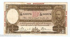 1934  AUSTRALIAN  RIDDLE / SHEEHAN  TEN SHILLING BANKNOTE  #C46 549376