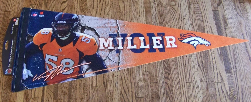 丹佛野马队冯米勒橙色球员高级三角旗NFL — 第 2/4 张图片