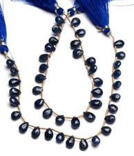 Natural Gem Myanmar Blue Sapphire 9x7MM Size Faceted Pear Shape Beads 8" Strand