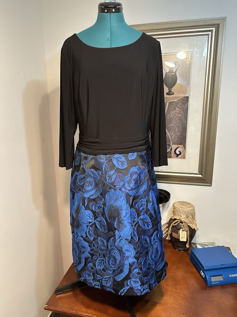 American Living Women Blue Black Damask Cocktail Evening Fit Flare Dress  Size 18