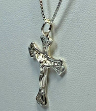 925 Sterling Silver Italy Signed AGI Cross / Crucifix / Box Chain, 24", NOS 5.8g