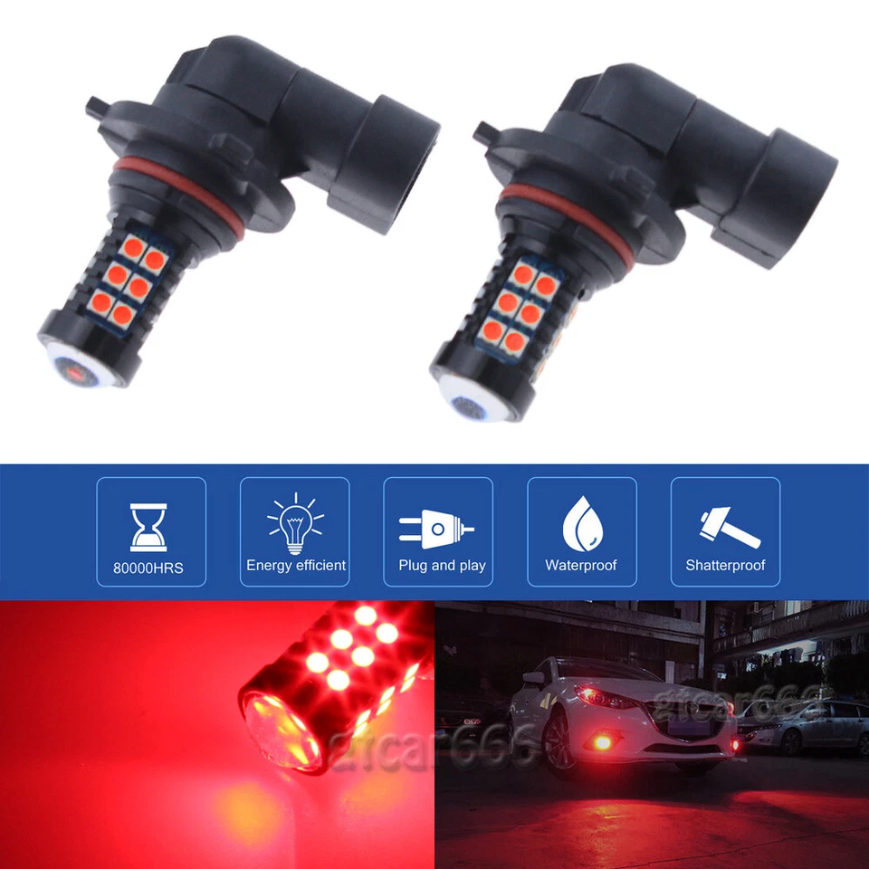 Красные светодиодные противотуманные фары высокой мощности 30-3030SMD HB4 9006 2 шт. - Изображение 3 из 4