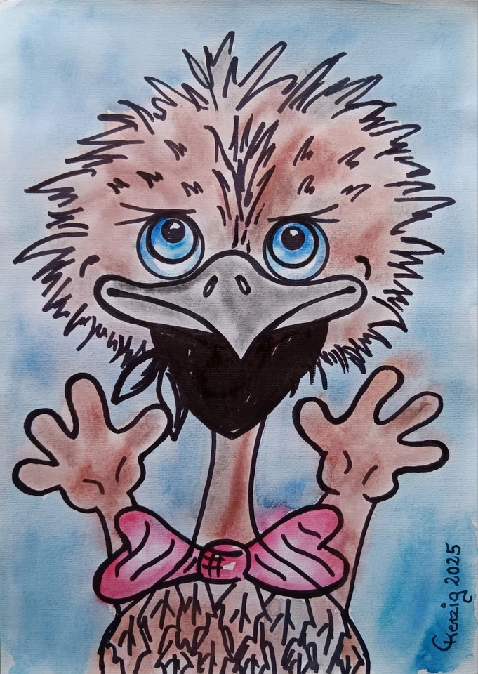 * Schräger VOGEL * Aquarell * ORIGINAL handgemalt * Unikat * - Bild 1 von 1
