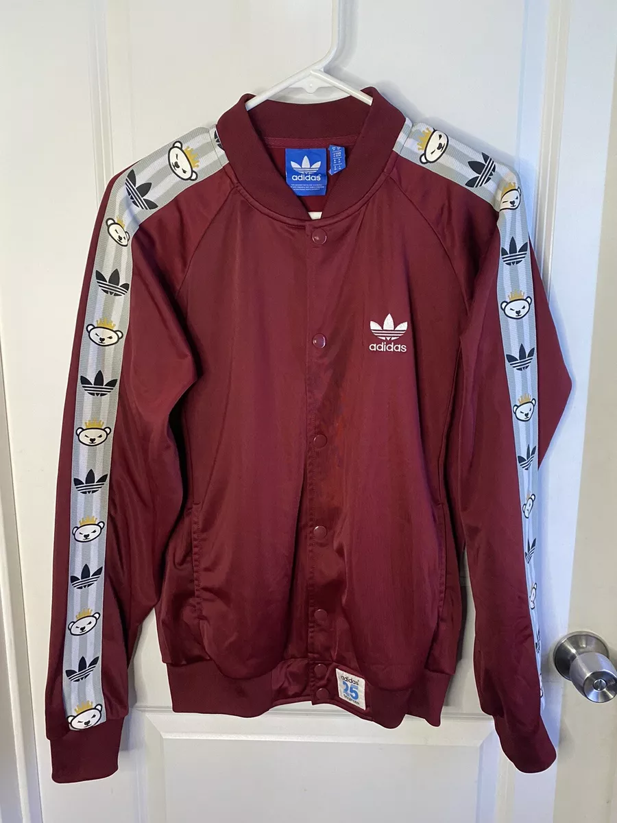 Adidas Originals 25th Anniversary Nigo Bear Bomber Track Jacket Burgundy  Maroon