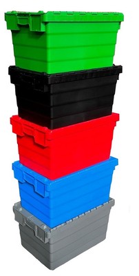 60 Litre Heavy Duty Colour Coded Attached Lid Boxes - Available in 