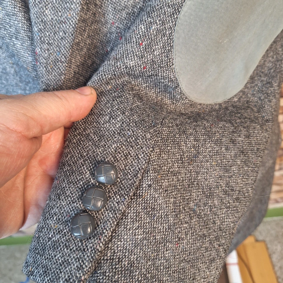 Abrigo deportivo Burt Pullitzer para hombre 46L gris tweed parches en el codo Foto 2 de 4