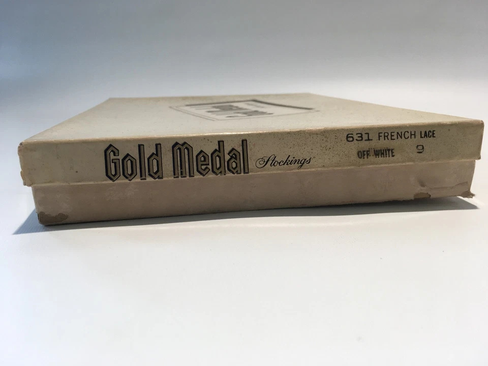 6 Prs Medias Sexy Medalla Dorada Vintage Encaje Nylon 9" x 32" DERECHA BLANCA FRANCESA Foto 3 de 4