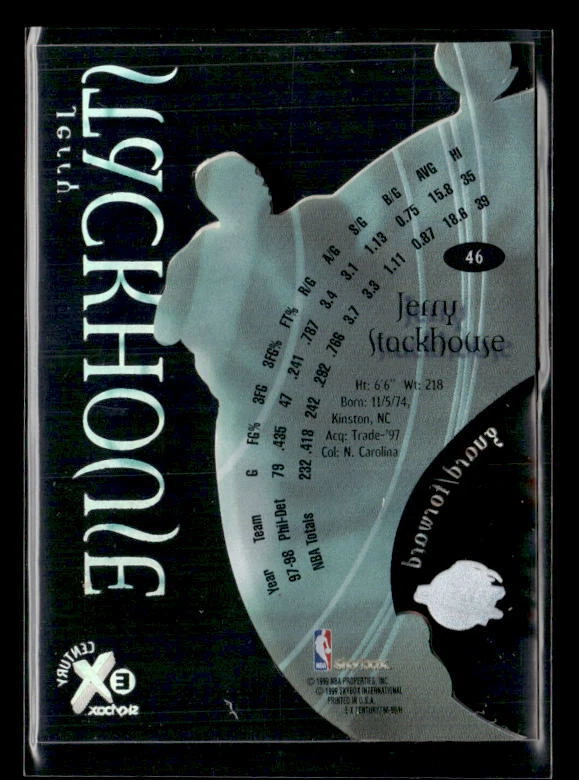 1999 SkyBox E-X Century #46 Jerry Stackhouse Nm/M - Image 2 of 2