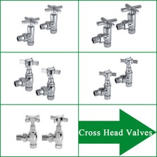 Pair of Cross Head Angled Manual Towel Rail Radiator Valves Traditional Chrome