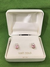 14k Yellow Gold Childrens 4mm Pink CZ Earrings.
