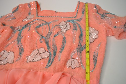 Vintage Jack Bryan Peach Chiffon Gown Sequins and Beads Size 10 Long Sleeve (JJ) - Picture 6 of 12