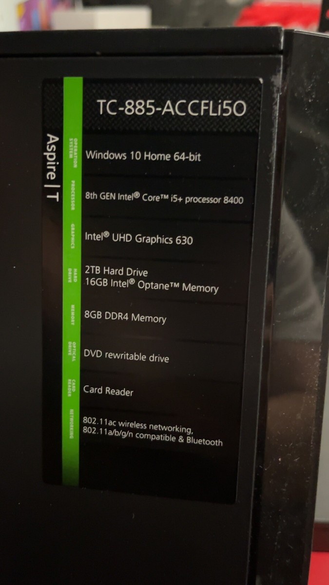 Acer Aspire TC-885 Series D17E5 8th Gen Intel 2TB Hard Drive 8GB