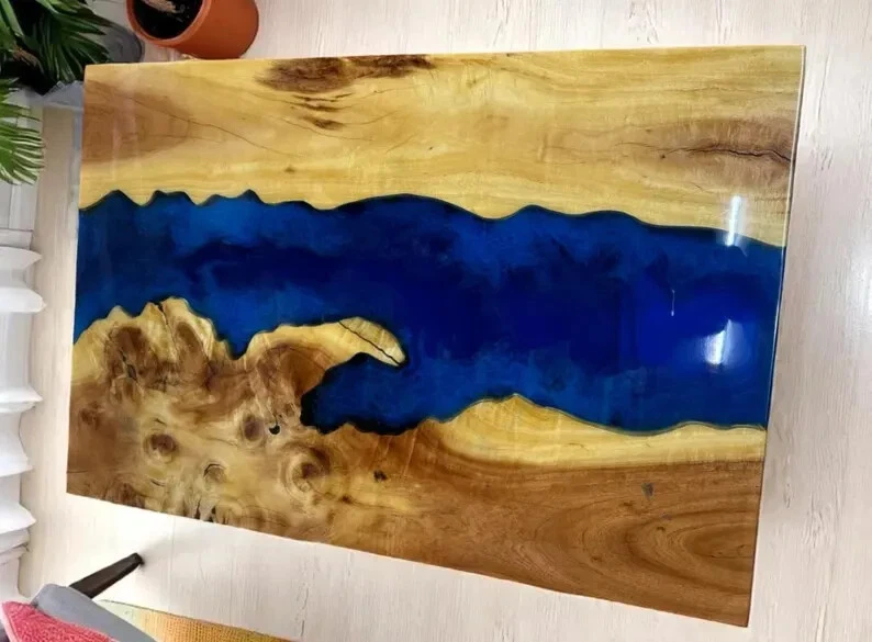 Handmade Blue Epoxy Table, Resin Dining Table, Countertop Hallway Furniture - Image 4 of 4
