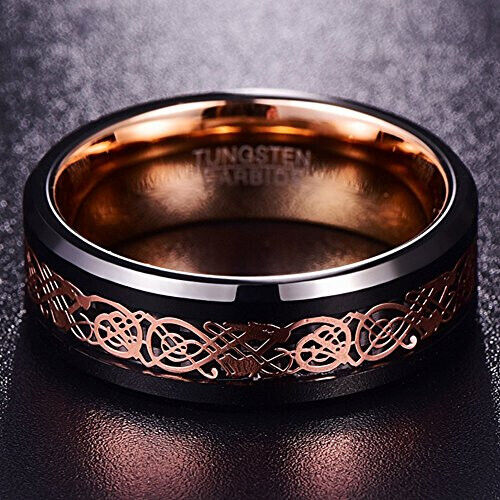 Ebay Wedding Ring Men Women 8mm Black Tungsten Band Double Rose Gold Celtic Knot - Picture 2 of 4