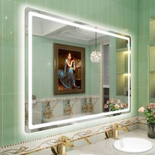 Bathroom Lighted LED Mirror Anti-fog Touch Switch Wall Vanity Mirror 3 Color