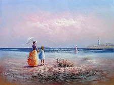  Impressionism Oil Painting on canvas  - Mother with Daughter -  size 40"x 30"