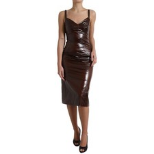 DOLCE & GABBANA Dress Brown Shiny Silk Sheath Sleeveless Bodycon Midi IT40/US6/S