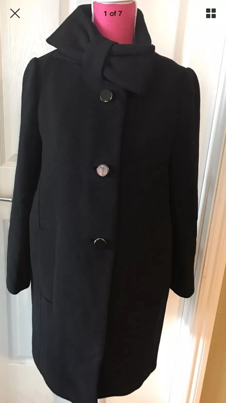 Cappotto di lana Kate Spade New York nuovo con etichette collo fiocco taglia 6.