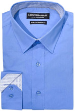 Nick Graham Men's Modern Fit Dress Shirt, Light Blue, M/R 15.5 32-33