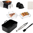 8 pc DUAL BASKET AIR FRYER ACCESSORIES SILICONE TRAYS LINERS TONGS GLOVES NINJA