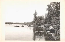 RPPC Beaver Bay Minnesota Shoreline Canoeing Scene at Lax Lake Cabins 1940s