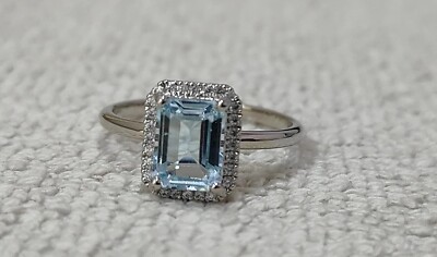 14k Weiss Gold 1.80 Karat Natürlich Aquamarin & Diamanten Hochzeit Ring für
