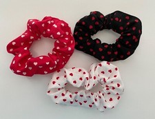 Heart Hair Scrunchie Ponytail Holder Handmade Valentine's Day Red White Love