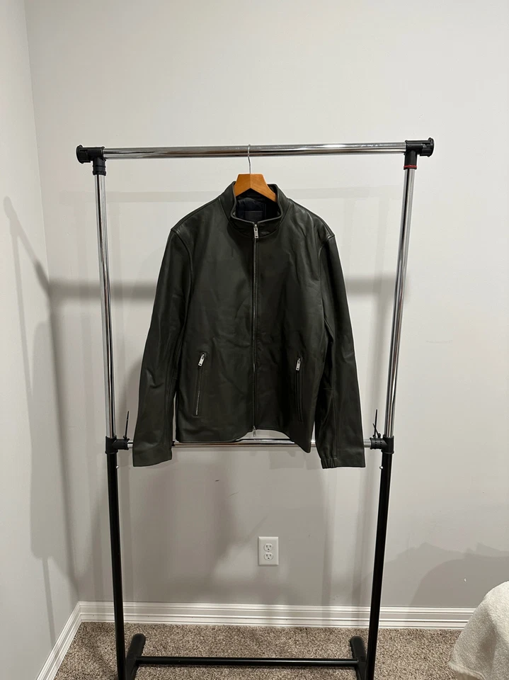 正品男式 Theory Morvek Kelleher 皮夹克 Kombu 绿色 MSRP $995.00 — 第 4/4 张图片