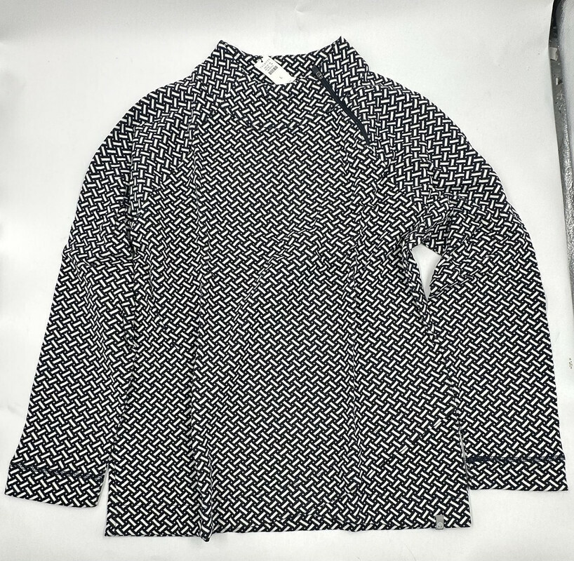 TALBOTS MOCK NECK NAVY AND WHITE ZIP COLLAR SWEATER M | eBay