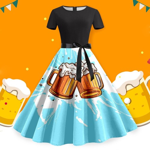 Damen Sommerkleid, lässig, Rundhalsausschnitt, kurzärmelig, abnehmbarer Gürtel, - Bild 28 von 33