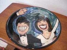 Hand Painted 3D & Up USA Ceramic Bowl HAPPY COUPLE 12" ROUND 3 3/8"H