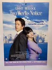 Two Weeks Notice. Hugh Grant. Sandra Bullock. Original UK Video Shop Poster.