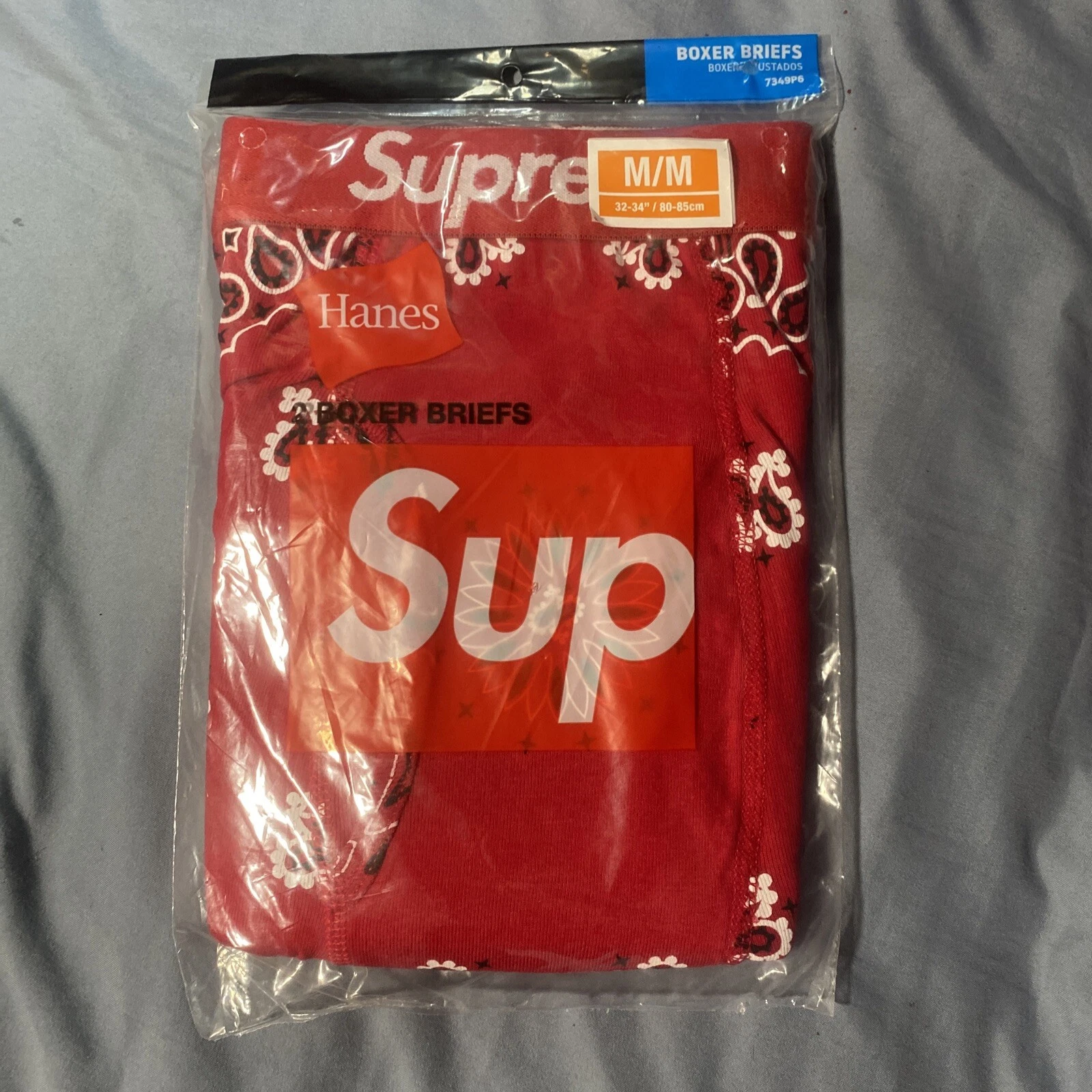 Slips boxer Supreme Hanes Bandana rouge taille moyenne collection FW22 NEUF