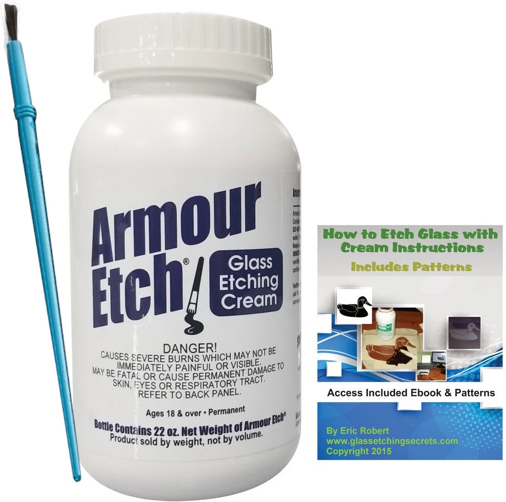 Glass Etching Cream by Armour Etch: 22 oz Bottle + How to Etch eBook & Brush